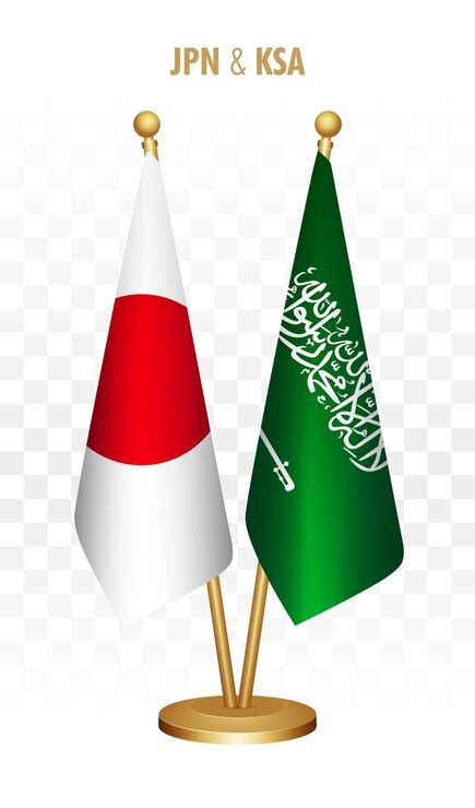Japan and saudi arabia standing flags isolated on white japanese desk ...