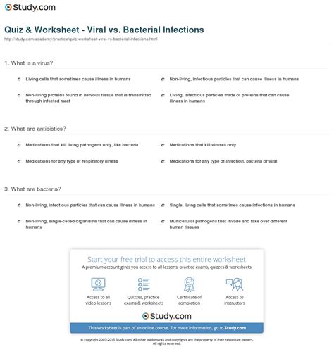 Quiz Worksheet Viral Vs Bacterial Infections Study — db-excel.com