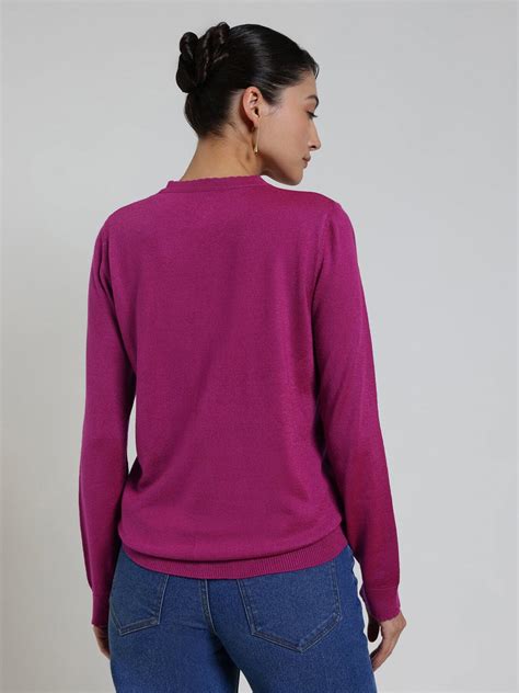 Buy Magenta LivSoft Round Neck Cardigan Online | FableStreet