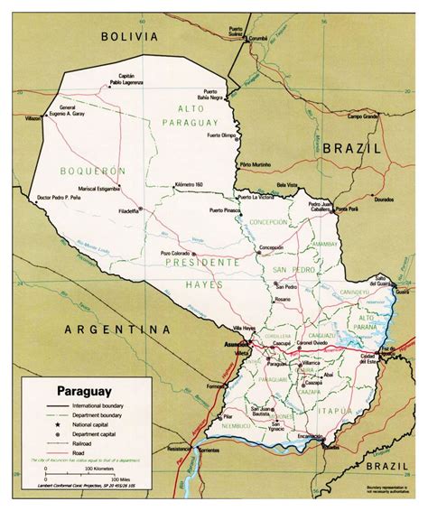 Detailed political and administrative map of Paraguay with roads and ...