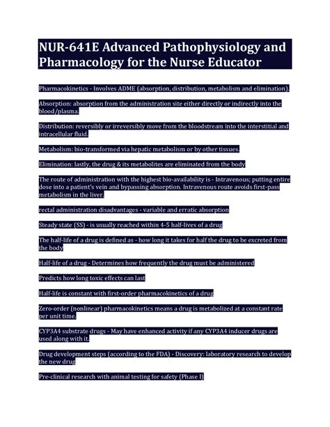 NUR-641E Advanced Pathophysiology and Pharmacology for the Nurse Educator With Complete ...