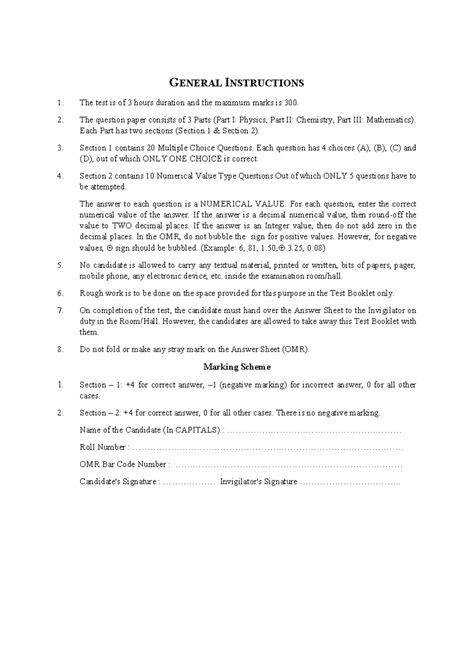 JEE Main Sample Paper 5 - Okuuhhh - GENERAL INSTRUCTIONS The test is of ...