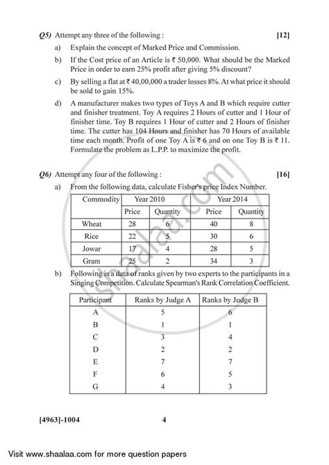 Business Mathematics and Statistics 2015-2016 Bachelor of Commerce (B ...
