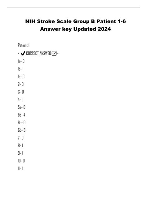 NIH Stroke Scale Group B Patient 1-6 Answer key Updated 2024 - NIH ...