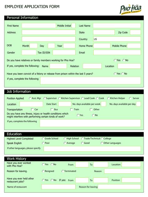 Employee Application Form - Blank Fillable Template | Fill Out, Print ...