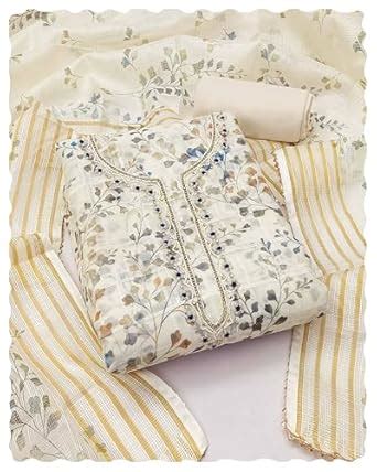 Buy Peachmode Cream Floral Printed Linen Dress Material | Unstitched ...