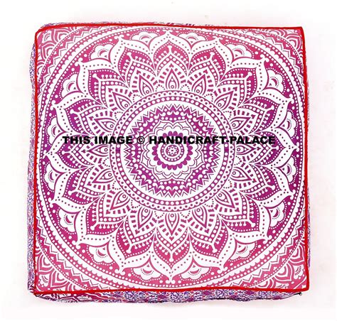 Indian Ombre Cotton Square Ottoman Poufs Dog Bed Sham Mandala Pink ...
