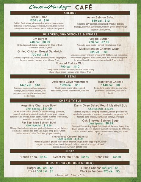 Menu for Central Market Cafe in Austin, TX | Sirved