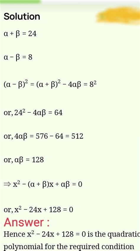 if alpha and beta are zero of polynomial such that the sum of root is ...