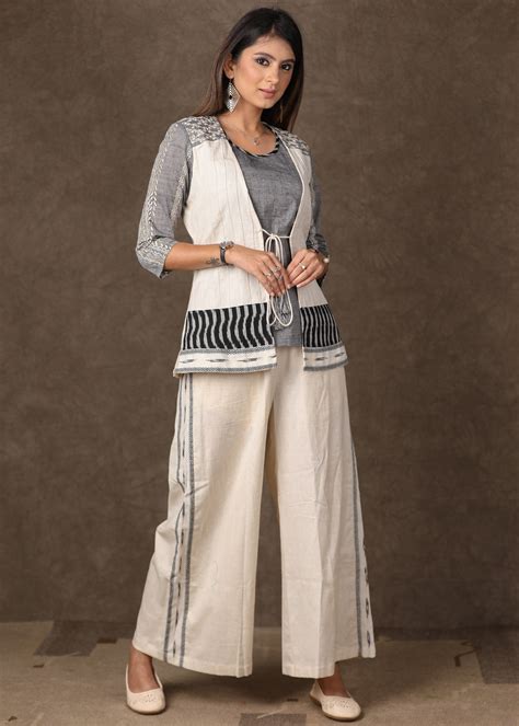 Grey White Combination of Inner and Front Open Shrug - 2 Piece (Shrug ...