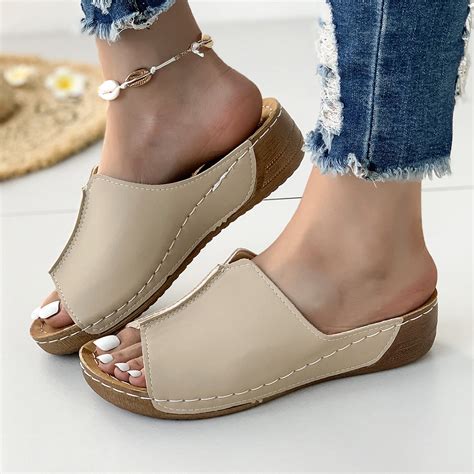 Platform Sandals Women Summer Orthopedic Arch Support Flat Slip on Wide ...