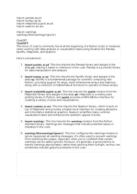 CODE Explanation - Good - import pandas as pd import numpy as np import ...