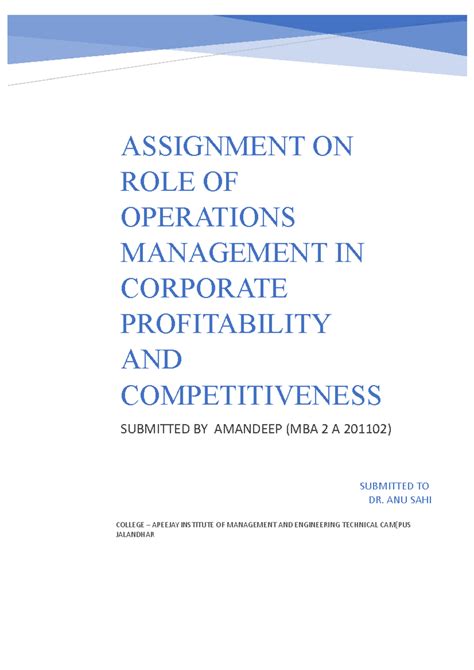 Role of Operations Management in Profitability & Competitiveness (MBA ...