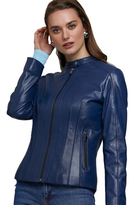 Navy Blue Jacket Leather Womens at Gordon Glazer blog