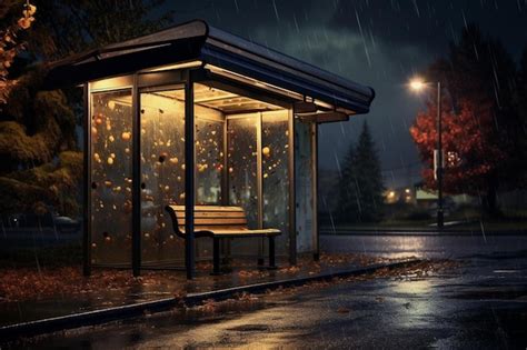 Premium Photo | Rainy day with raindrops on a bus stop shelter rain image