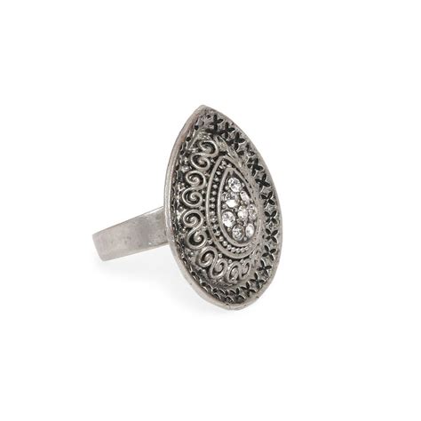 Buy OOMPH Oxidised Silver Stones and Pearls Teardrop Ethnic Traditional ...