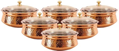 Buy Indian Art Villa Steel & Copper Handi With Lid, 700ml, 6 Piece ...