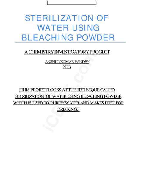 Icbse - This is a project on sterilization of water - STERILIZATION OF ...