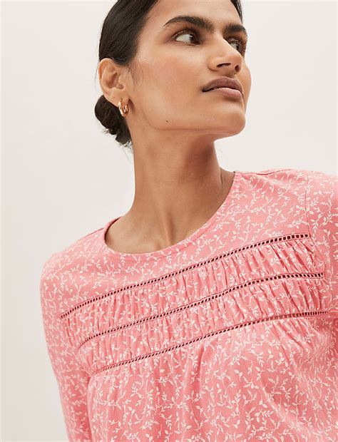 Buy Pure Cotton Printed Long Sleeve Top at Marks & Spencer