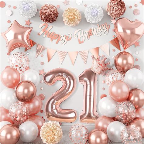 21st Birthday Party Decorations for Her, Rose Gold Confetti Happy 21st ...