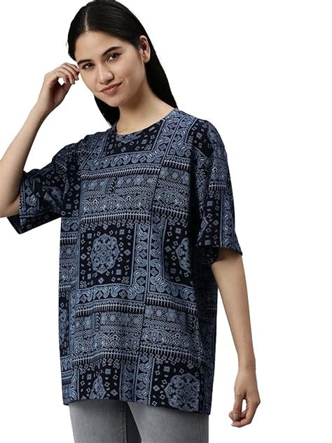 Buy Veirdo Multicolour Oversized Cotton Crew Neck T-Shirt with Bandana ...