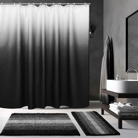 Amazon.com: Fanfanwin 3 Pcs Black Shower Curtain and Rug Sets with 12 ...