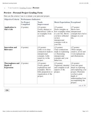 Fillable Online csus Preview - Personal Project Grading Form - csus Fax ...