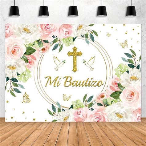 Buy Aperturee Mi Bautizo Baptism Backdrop 7x5ft God Bless First Holy ...