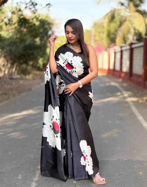 Black Bhagalpuri Silk Printed Saree – Sudathi