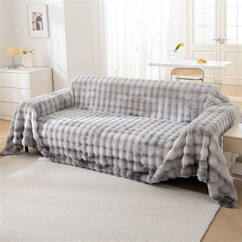 Grey Colour Premium Gradient Faux Rabbit Wool Sofa Throw | HOKIPO ...