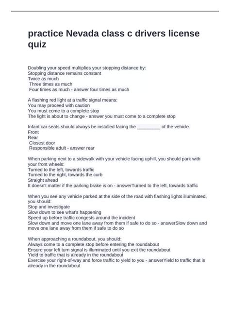 practice Nevada class c drivers license quiz Questions and Answers ...