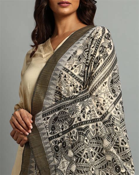 Black Madhubani Jacquard Cotton Print Dupatta – Arteastri