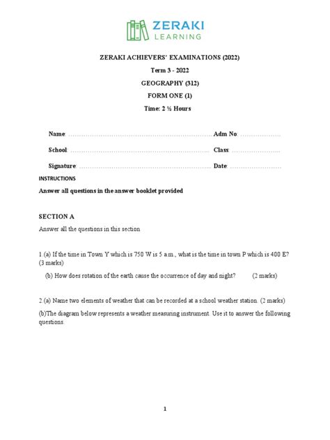 Image result for Form 1 Geography Test