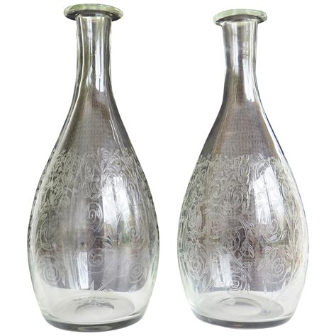 Pair of French Hand Painted Glass Carafes "DAMON and DELENTE" For Sale ...