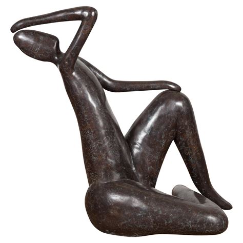 Lost Wax Cast Bronze Abstract Sculpture Depicting a Sitting Lady in ...