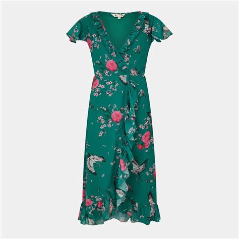 Yumi | Crane Print Midi Wrap Dress | Wrap Dresses | Sports Direct
