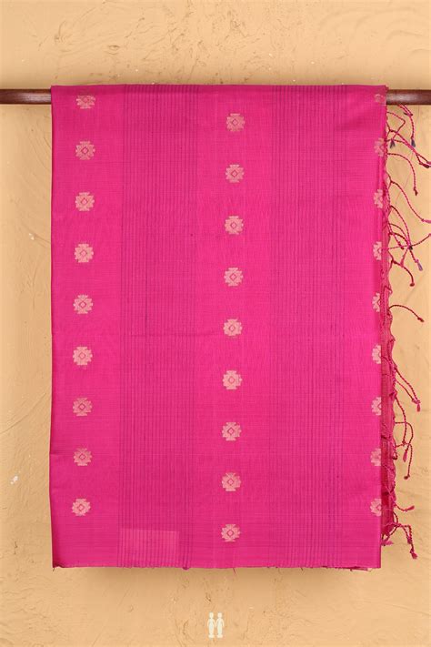 Raw Silk Saree In Rani Pink With Allover Design