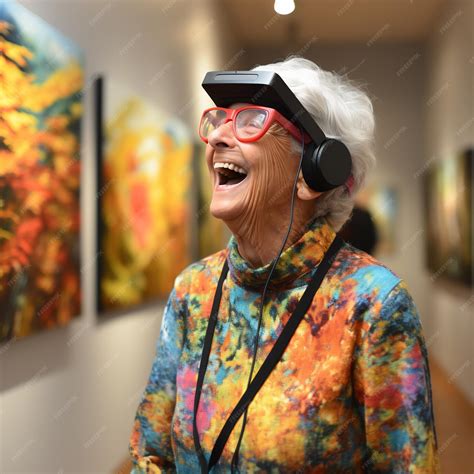 Premium Photo | An elderly woman immersed in a virtual reality art ...