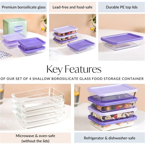 Set Of 4 Shallow Borosilicate Glass Food Storage Container 700ml Online ...
