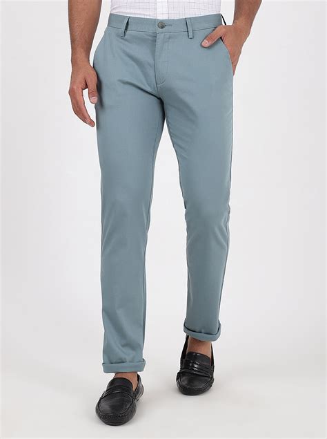 Greenfibre Super Slim Fit Light Blue Cotton Casual Trousers for Men ...