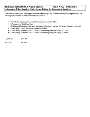 Fillable Online richmond k12 wi 423 Admission of Non-Resident and ...