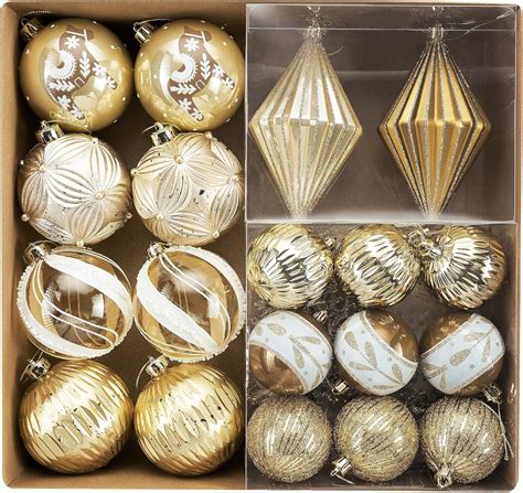 Amazon.com: DecorbyHannah 60ct Gold and White Christmas Ball Ornaments ...