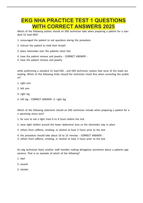 EKG NHA PRACTICE TEST 1 QUESTIONS WITH CORRECT ANSWERS 2025 - NHA EKG ...