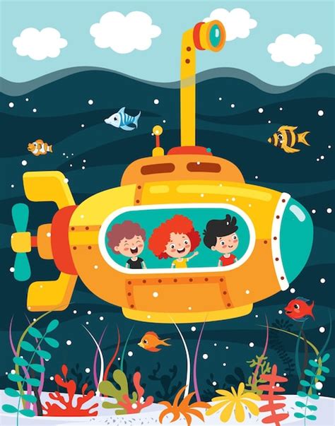 Cartoon submarine under the sea | Premium Vector