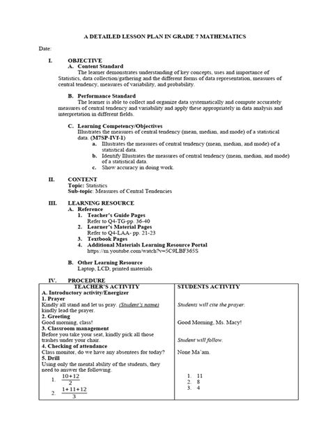 Image result for Math 7 Lesson Plan