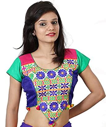 Buy ArtSilk Material, Kutchwork Embroidered Blouse with Back Open ...