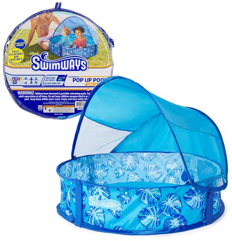 Swimways Elite Pop-Up Above Ground Pool, Baby Pool with Canopy ...