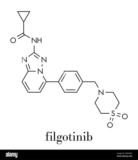 Filgotinib anti-inflammatory drug molecule. Janus kinase 1 inhibitor used in treatment of ...