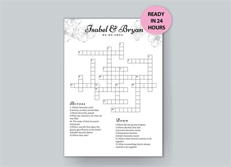 Custom Wedding Crossword Puzzle, Personalized Sip and Solve, Bridal ...