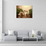 Two Swans Canvas Wall Painting | Cotton Stretched Canvas – Rangoli